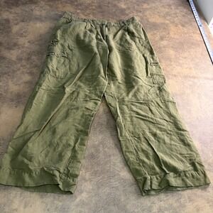 Loft Cargo Pants Womens 8 Green Linen Blend Wide Leg Utility 755117